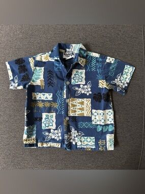 VTG Paradise Style Hawaii Shirt Blue Floral Island Tropical Toddler Boys 3T